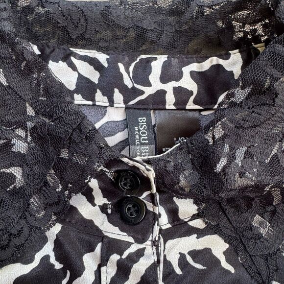 Bisou Bisou Shirt dress Size Large Black and Cream Geometric Short Lleeve - Picture 6 of 16